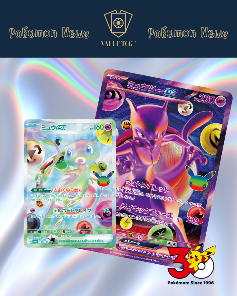 Pokemon TCG 30周年夢幻 Mew ex 與超夢 Mewtwo ex 紀念卡牌